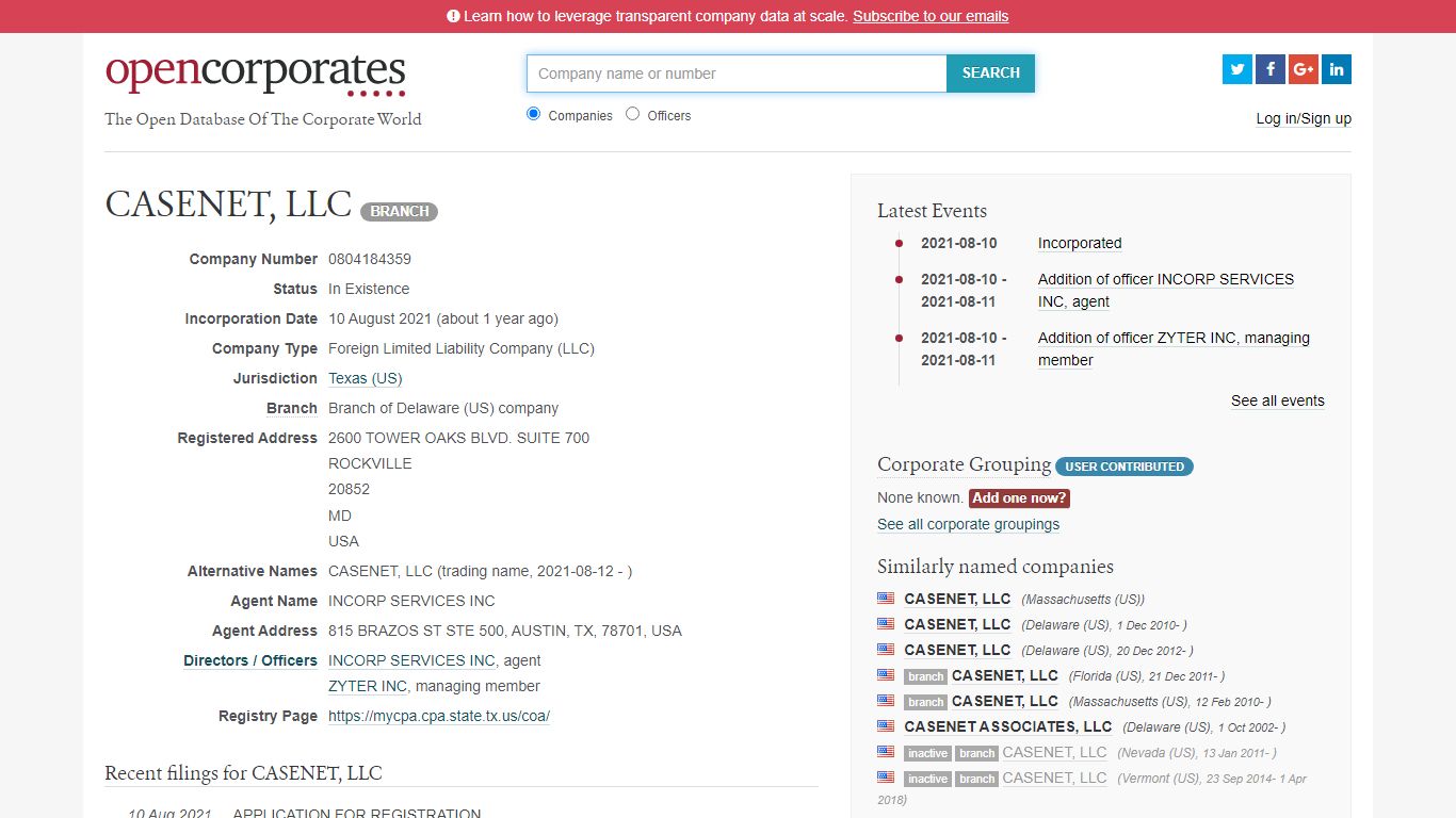 CASENET, LLC :: Texas (US) :: OpenCorporates